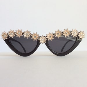 Bedazzled (Rose Gold) - Black Cat Eye Embellished Sunglasses Bling Rhinestone Crystal Sunnies
