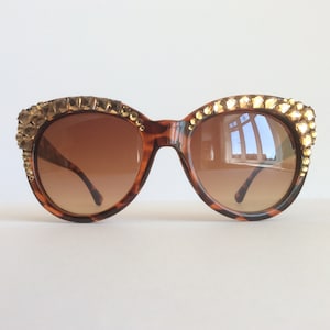 Cleopatra - Embellished Sunglasses Woman 2-Tone GLASS Rhinestones Crystals Bling Glamour