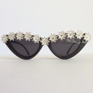 Bedazzled (Silver) - Black Cat Eye Embellished Sunglasses Bling Rhinestone Crystal Sunnies