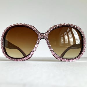 Glamour Pink - Oversize Brown Statement Embellished Sunglasses Rhinestone Bling Glitzy Eyewear