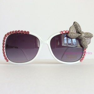 Bowtique -  White Embellished Sunglasses Women Statement Silver Sparkly Bow Pink Crystal Rhinestones Bling Glam Sunnies