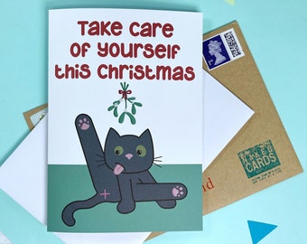 Funny Cat Christmas Card - Self Care Card