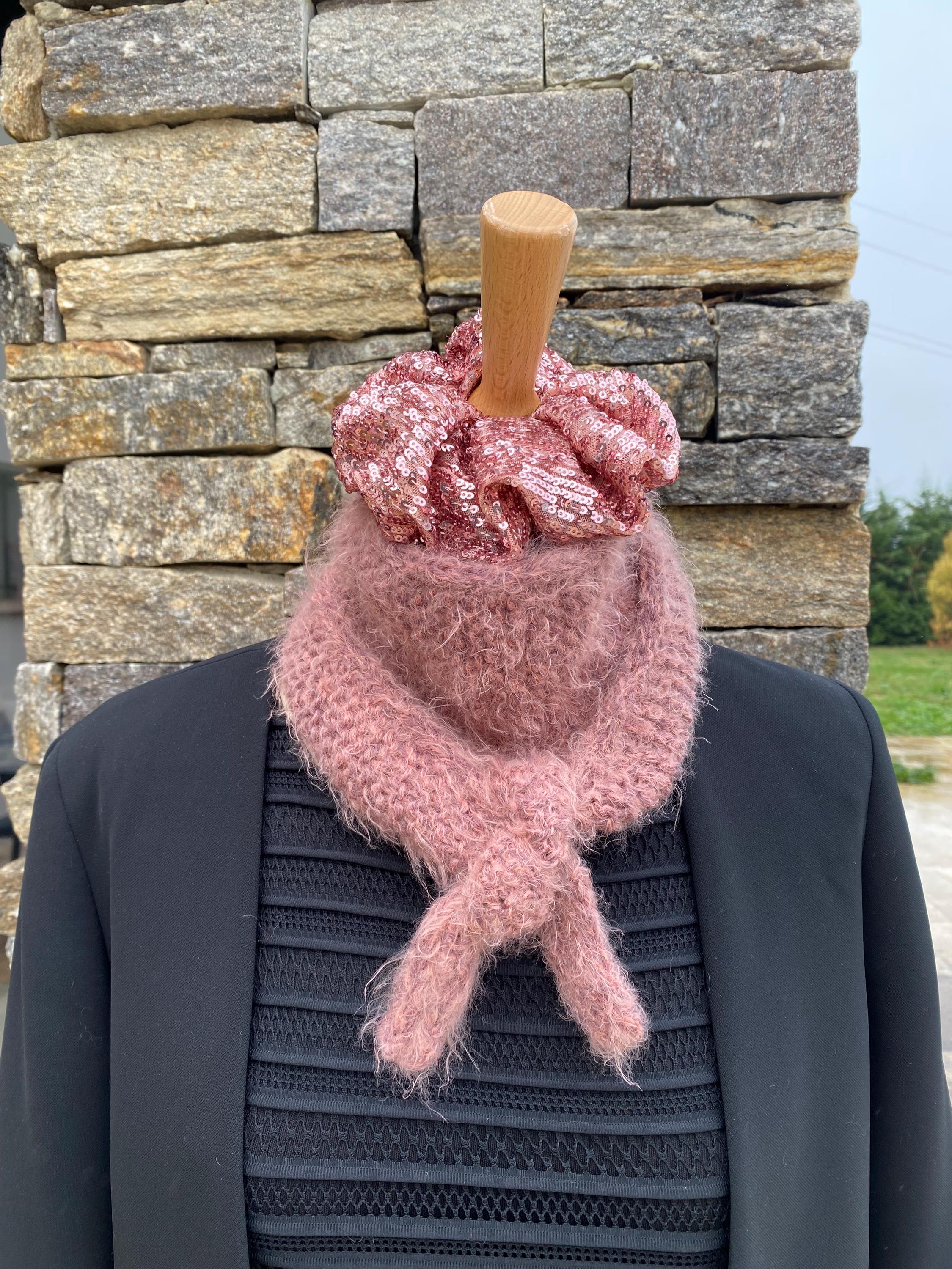 Écharpe En Laine 100% Naturelle 'Rosée Matinale' - 200 X 30 Cm, 125g, Motifs Carreaux Doux Rose Et Beige
