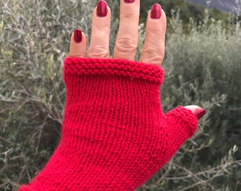 mitaines rouge vermillon tricotées en laine vierge mérinos