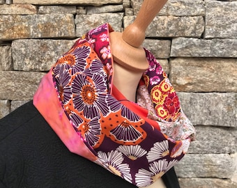 Infinity scarf, écharpe tube infinie cousue en coton, imprimé orange printanier