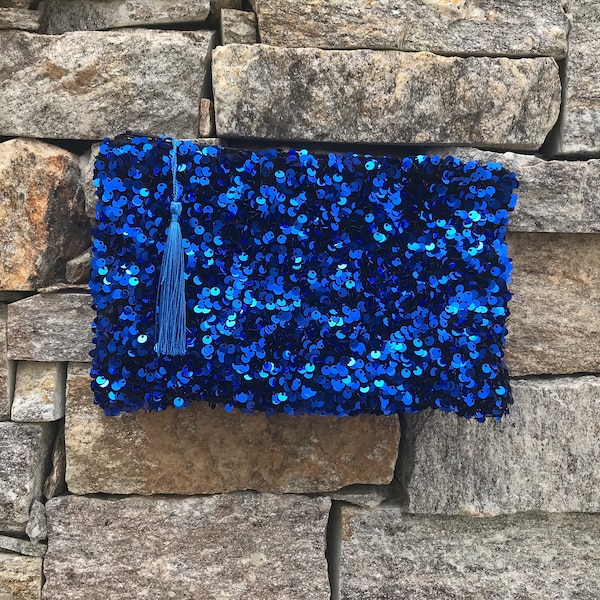 Petite pochette de cérémonie, bleu roi en sequins