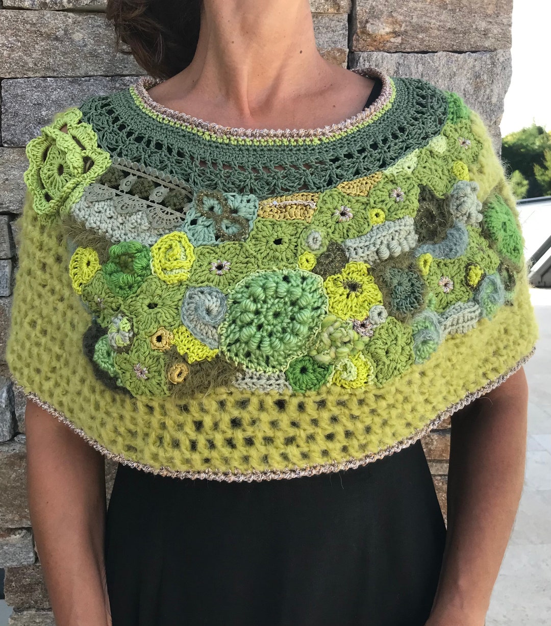Freeform Crocheted Shoulder Warmer in Shades of Green - Etsy