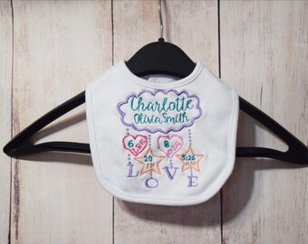Birth Stats Baby Bib- Girl Birth Stats Bib- Personalized Baby Bib- New Baby Gift- Baby Shower Gift- Personalized Drool Bib- Custom Girl Bib