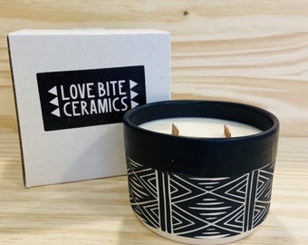 Matte Black Candle with White Carving