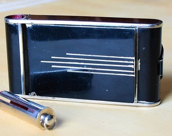 vintage Portable Women Makeup kit / Cigarette Case Soufflet Camera Shaped TRÈS RARE