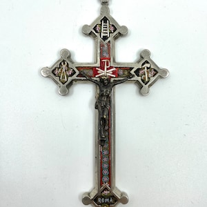 Mikromosaik-Kruzifix - Roma- Symbole, die einen Hammer, einen Kompass und eine Leiter darstellen - 1880-1910 - MikroMosaik-Kruzifix aus Italien