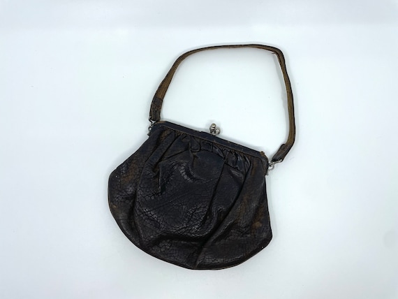 sac à main en cuir noir antique de 1930 avec ferm… - image 1