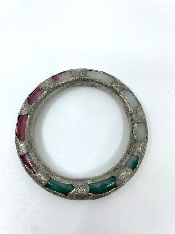 Bracelet ancien datant de 1930  en jade et argent 