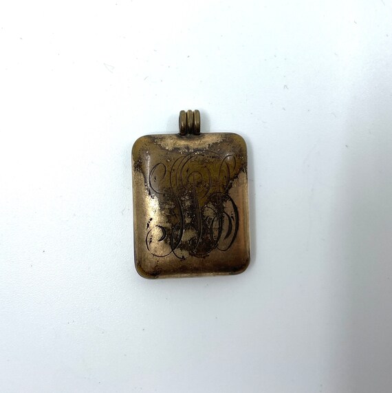 Victorian brass locket - engraved - rectangular - image 2