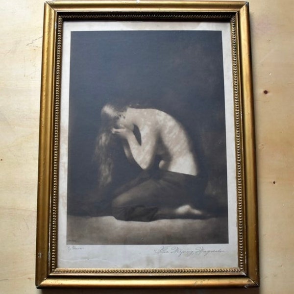 Vintage Lithography of ''The Weeping Magdalen'' Version by Jean-Jacques Henner (1878)