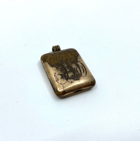 Victorian brass locket - engraved - rectangular - image 1