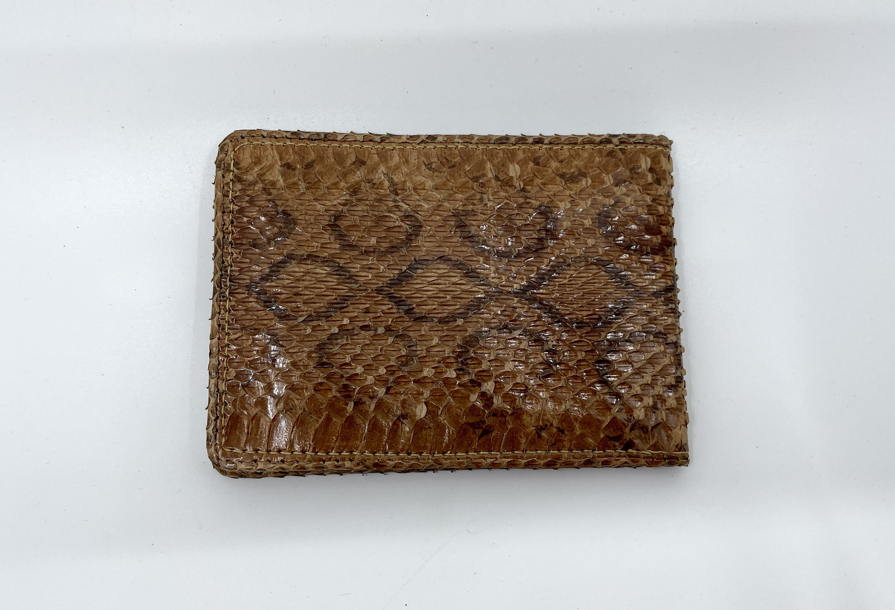 Portefeuille Vintage En Cuir Serpent Snake - Beige - Occasion - Pochette Unisexe