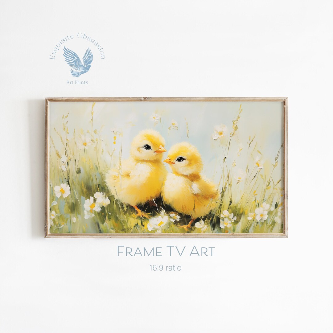 Spring Chicks Watercolor Art for Frame TV, Pastel Farmhouse Easter ...