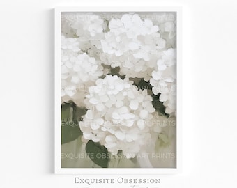 Stampa artistica con ortensia bianca - Stile cottagecore, stampa floreale, download digitale