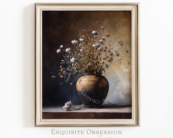 Natura morta floreale vintage – Vaso rustico, fiori selvatici (Download digitale)