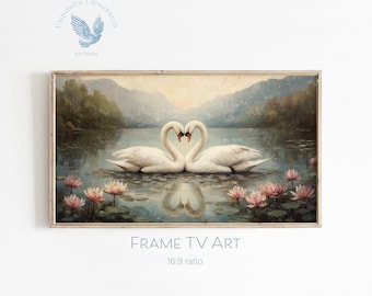 Cornice vintage con scena del lago dei cigni (download digitale)