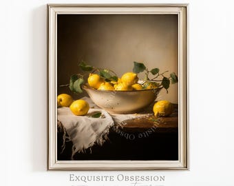 Natura morta rustica con limoni – Dipinto di frutta in stile fattoria vintage (Download digitale)