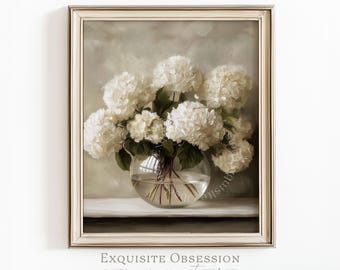 Dipinto di un bouquet di ortensie – Quadro da parete in stile rustico vintage, acquerello realistico (download digitale)