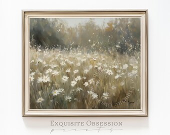 Dipinto di prato fiorito – Arte pastorale in stile cottagecore, paesaggio sereno (download digitale)