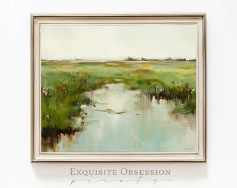 Paesaggio impressionista di un prato estivo – Serena scena di ruscello, casa colonica dall'atmosfera suggestiva (stampabile in formato digitale)