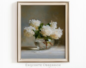 Natura morta vintage con ortensie bianche – Arte romantica in stile rustico (Download digitale)