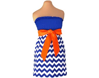 dark blue and orange dress