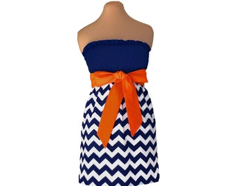 Orange + Navy Chevron Game Day Dress