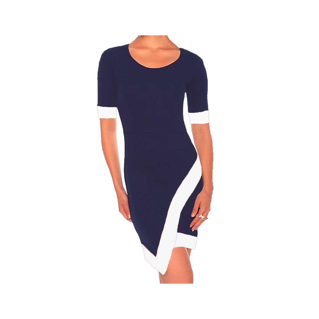 8493 Navy Blue Asymmetrical Dress main image 0