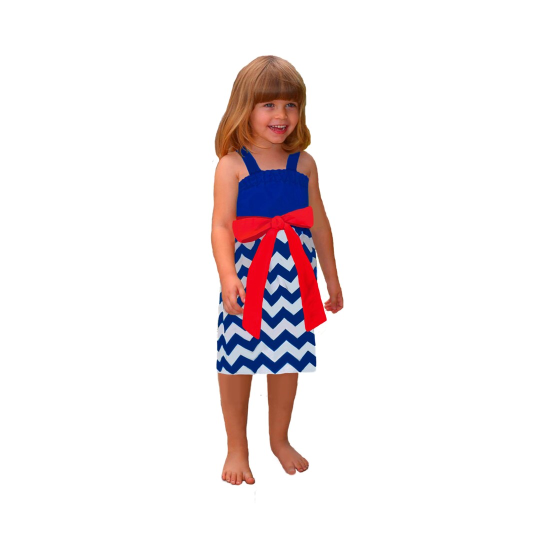 Red Blue Chevron Game Day Dress Girls Etsy