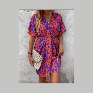 Orange and Blue Print Dress Small (2-4)