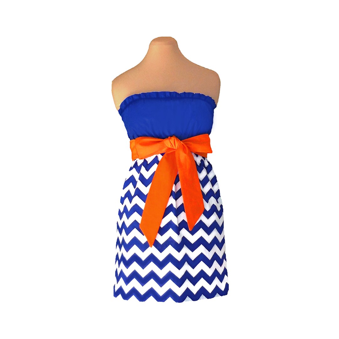 Orange Blue Chevron Game Day Dress Etsy