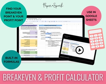 Breakeven & profit spreadsheet by Paper + Spark, product pricing calculator