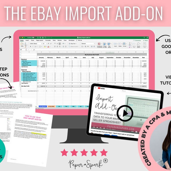 eBay import add on - bookkeeping spreadsheet for eBay sellers - accounting spreadsheet