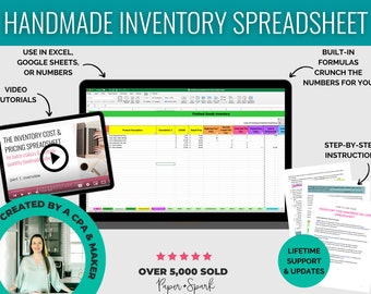 Handmade Inventory Spreadsheet - pricing template, inventory tracking, and cost of goods calculator for makers