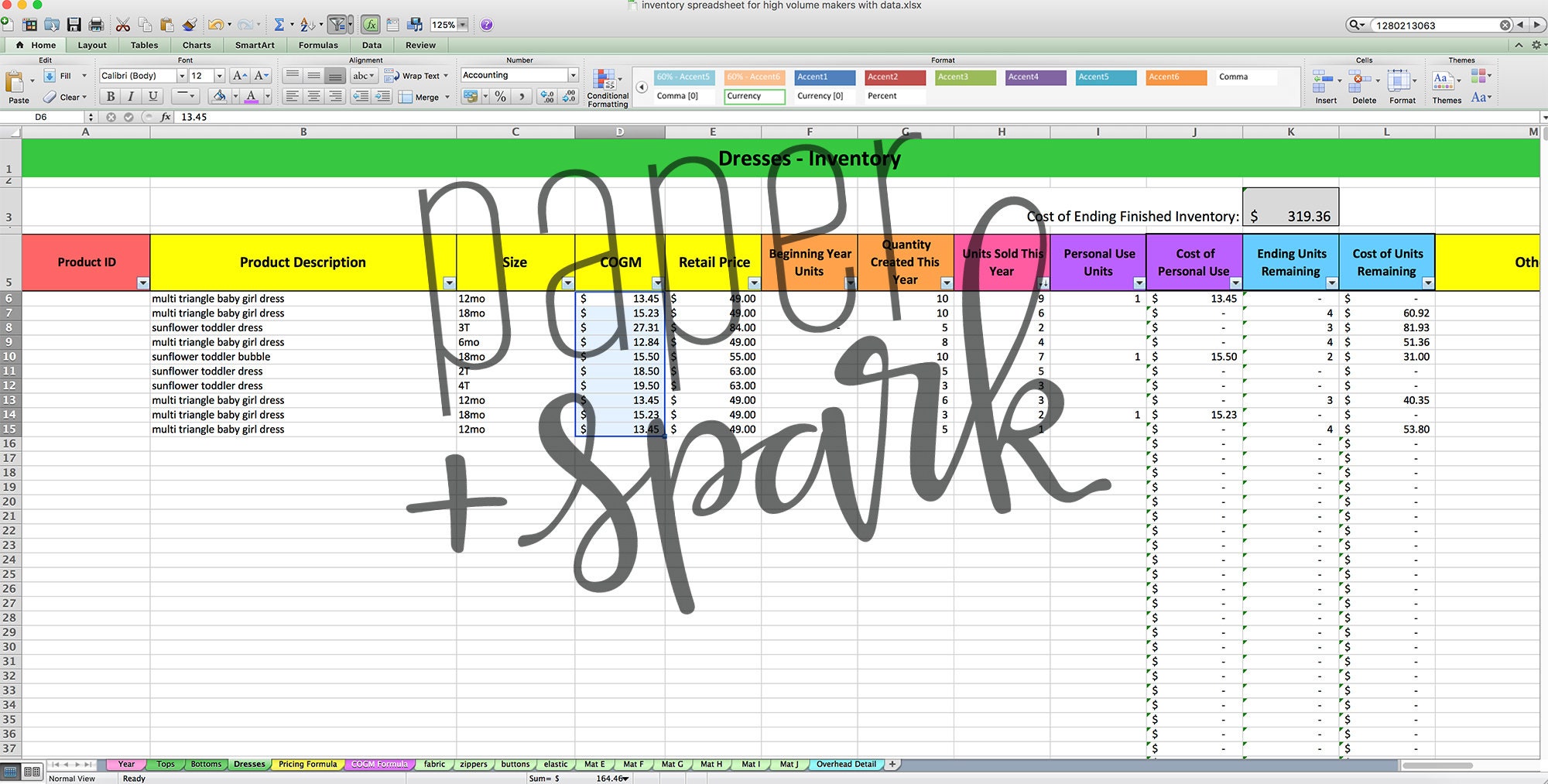 Shopify Seller Financial Spreadsheet bundle monthly Etsy