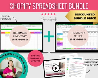 Shopify Seller Financial Spreadsheet bundle - monthly bookkeeping template, pricing & inventory spreadsheet for Shopify sellers