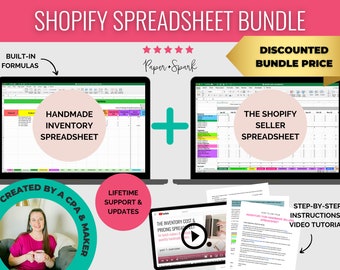 Shopify Seller Financial Spreadsheet bundle - monthly bookkeeping template, pricing & inventory spreadsheet for Shopify sellers