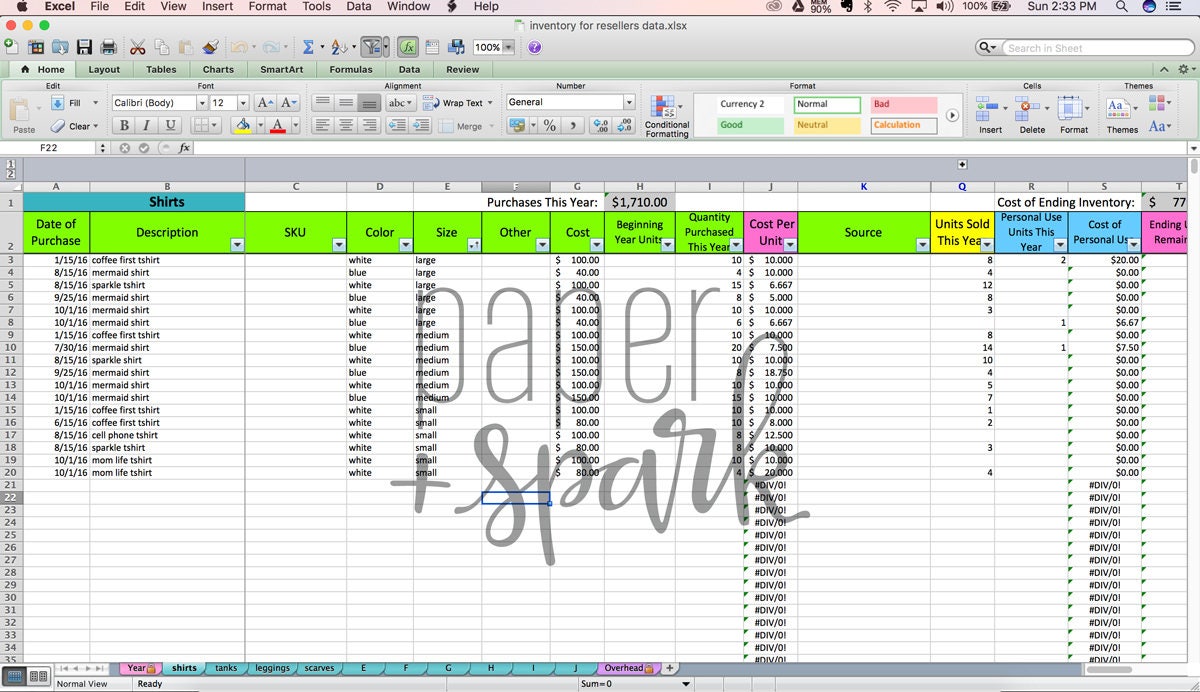 Inventory For Resellers Spreadsheet Inventory Tracking Etsy