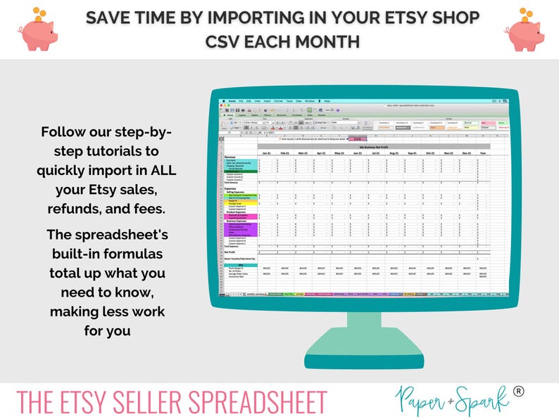 Etsy Financial Spreadsheet bundle - monthly bookkeeping template, pricing & inventory spreadsheet for makers and Etsy sellers image 2