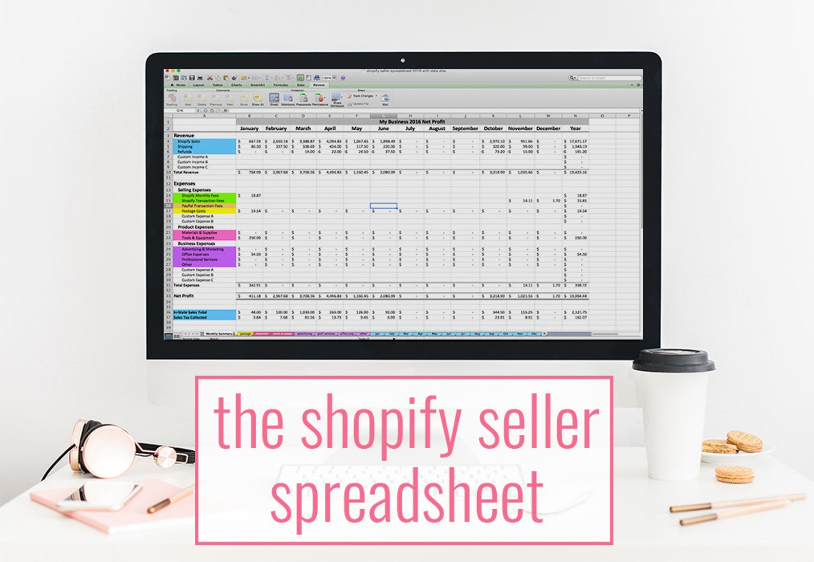 Shopify Seller Spreadsheet Bookkeeping Template for Shopify | Etsy