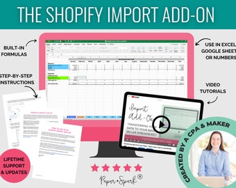 Shopify import add on - bookkeeping template for Shopify sellers - accounting spreadsheet