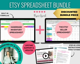 Etsy Financial Spreadsheet bundle - monthly bookkeeping template, pricing & inventory spreadsheet for makers and Etsy sellers