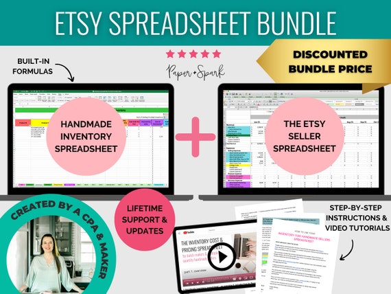 Etsy Financial Spreadsheet bundle - monthly bookkeeping template, pricing & inventory spreadsheet for makers and Etsy sellers