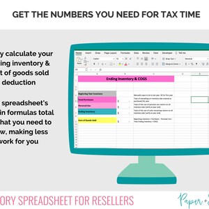 Inventory for Resellers spreadsheet inventory tracking, pricing, and cost of goods sold for retailers, supply shops, and resellers image 2