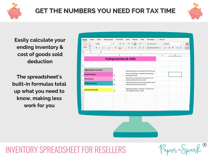 Inventory for Resellers spreadsheet inventory tracking, pricing, and cost of goods sold for retailers, supply shops, and resellers image 2